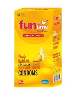 Funtime Banana Flavored Lubricated Dotted, Ribbed and contoured Condom - 10 Pcs