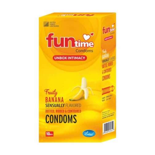 Funtime Banana Flavored Lubricated Dotted, Ribbed and contoured Condom - 10 Pcs