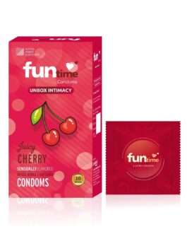 Funtime Juicy Cherry Flavored Lubricated Dotted, Ribbed and Contoured Condom - 10pcs