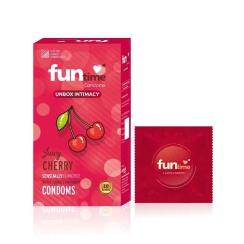 Funtime Juicy Cherry Flavored Lubricated Dotted, Ribbed and Contoured Condom - 10pcs