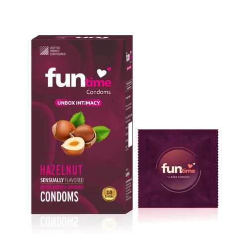 Funtime Hazelnut Flavored Lubricated Dotted, Ribbed and Contoured Condom - 10pcs